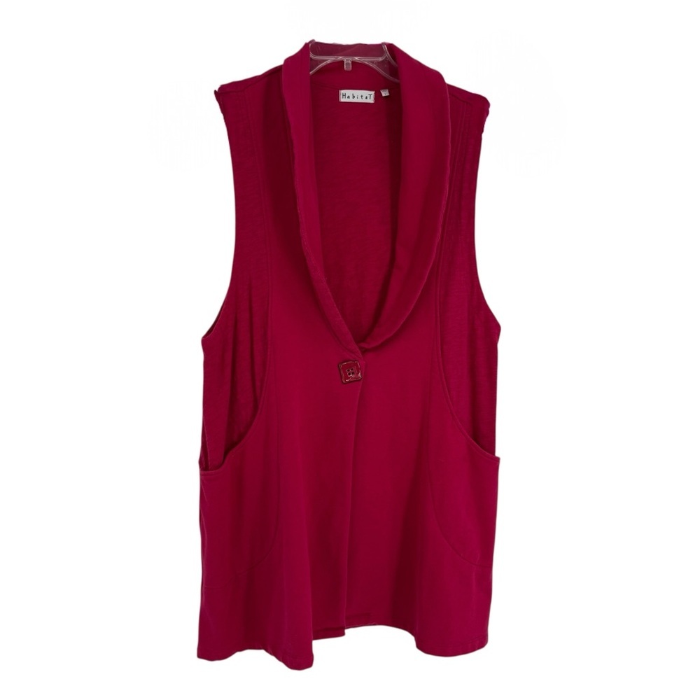 Habitat Sweater Vest Long Pink Knit Button Front Lagenlook Career Size Large